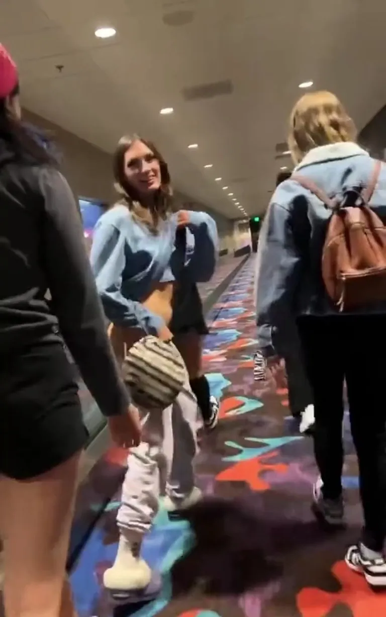 Stripping fully naked as she walks in the Casino