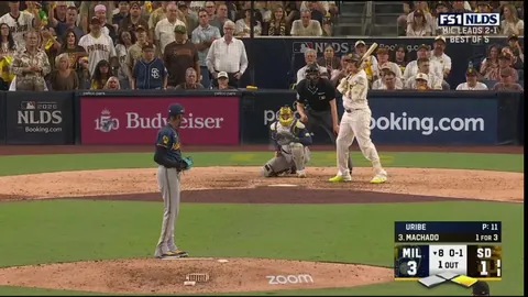 Garrett Mitchell robs Manny Machado from a game-tying home run. Brewers go on to win 3-1 to reach the NLCS.