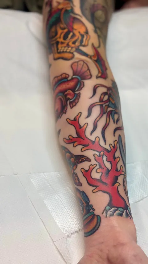 Nautical sleeve by Theo Koronidis at Lazy Bones Tattoo Studio, Thessaloniki, Greece