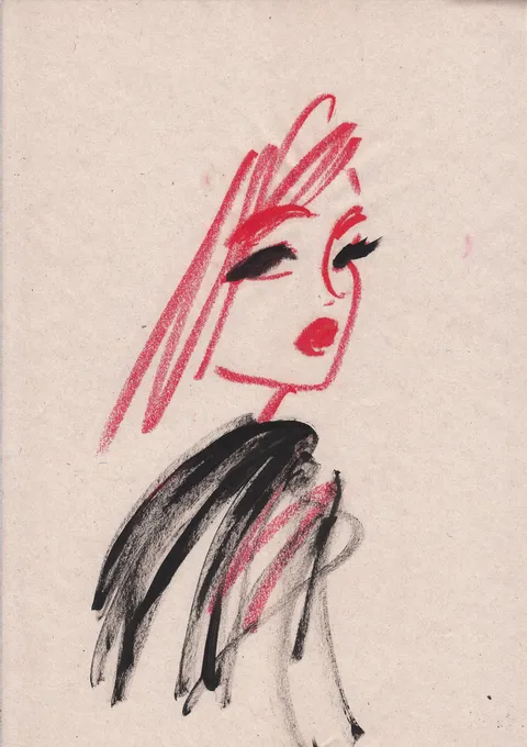 She, Me, gouache and lipstick, 2021