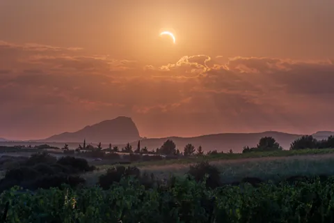 12th of August Solar eclipse above the Pic Saint-Loup, in southern France