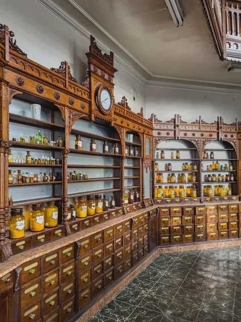 Beautifully preserved historical Pharmacy in Bucharest, Romania, looking like a potion store in a fantasy world