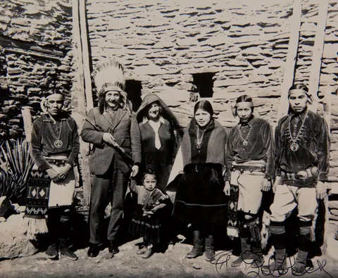 Albert Einstein, presented with a headdress and pipe by members of the Hopi tribe, 1931