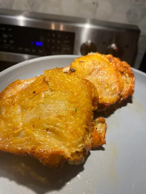 [homemade] rendered fat chicken thighs