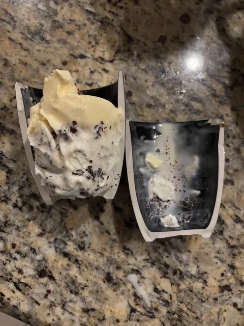 I dropped my mug of ice cream and it broke almost perfectly in half