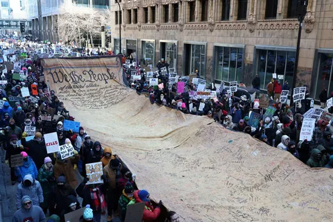 OC: Marchers carry giant 'constitution' through Minneapolis