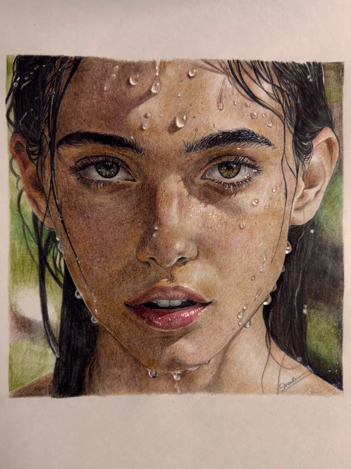 Drenched, Shanthanu(me), color pencils, 2025
