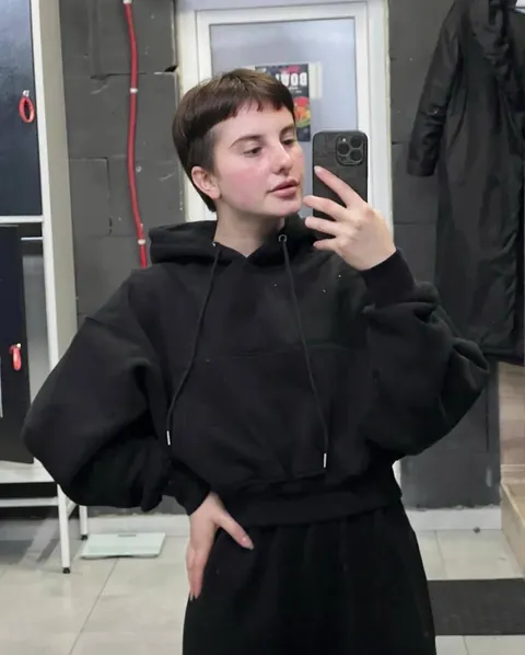 short hair black leather