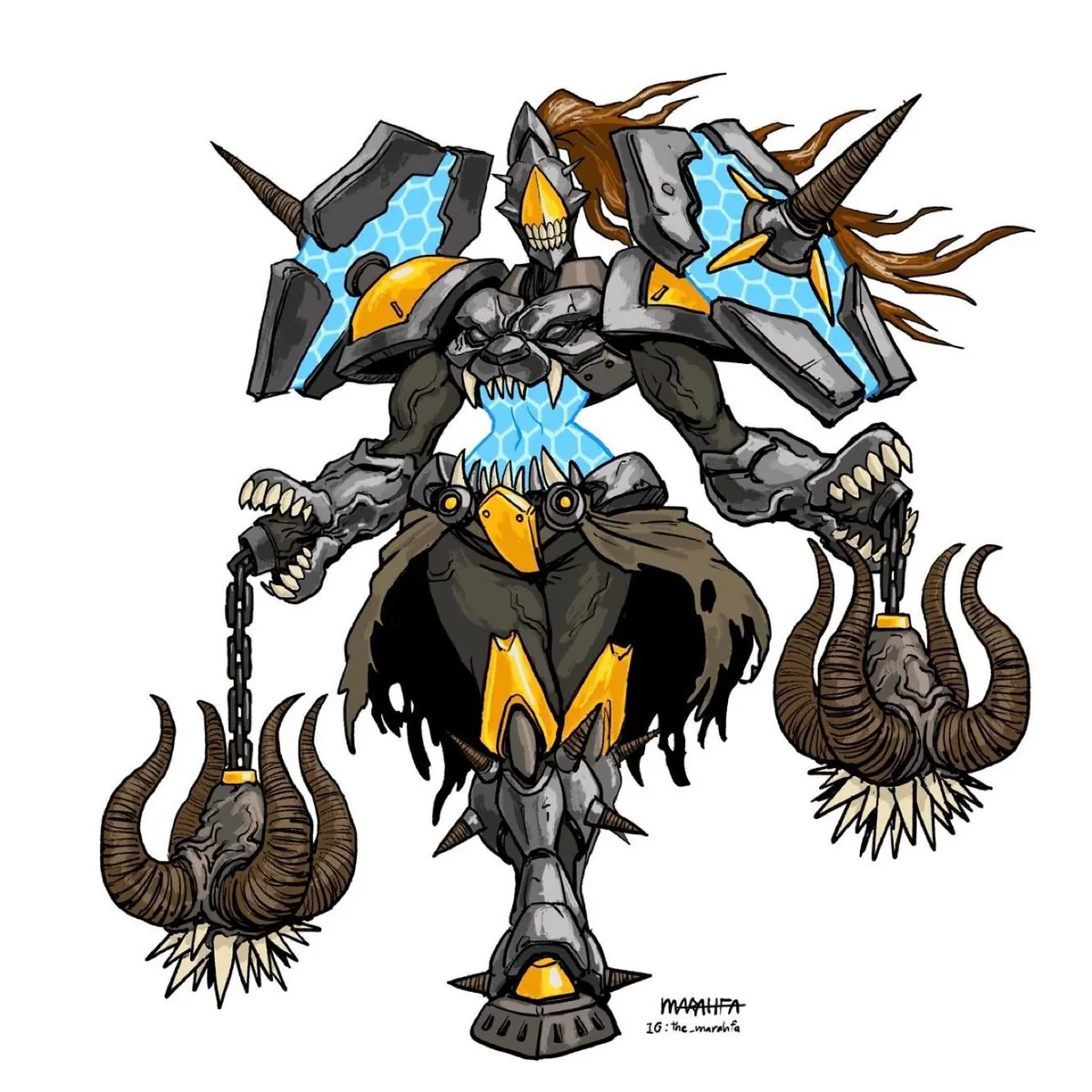 The Chainsaw Man x Overwatch designs by @the_marahfa