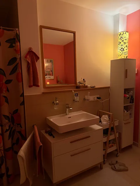 Painted the bathroom pink - love its cozy glow with candles :)