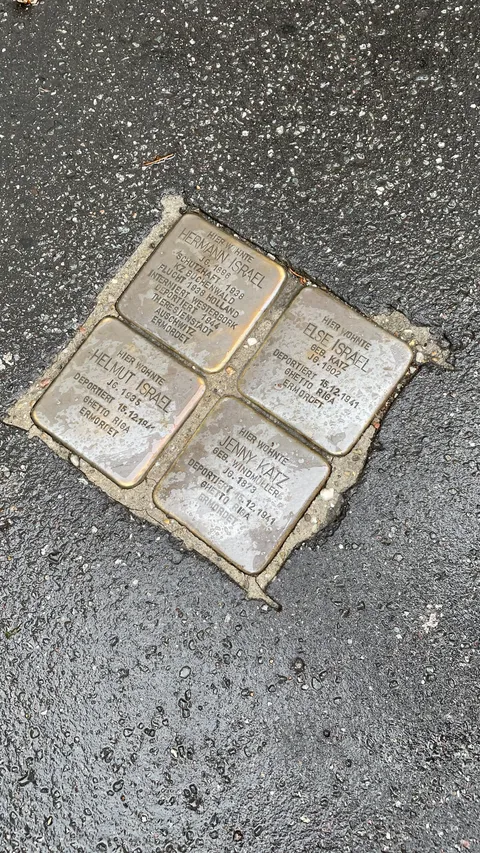 "Stumbling blocks" in front of countless front doors in whole germany. A reminder of these who once lived in there and were victims of the Hitler regime. I often cry when I take a closer look at them and remember the atrocities committed by my ancestors and compatriots.