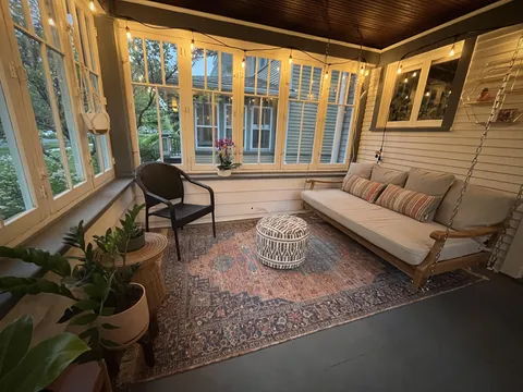 The covered patio in our new 120-year-old home 🥰