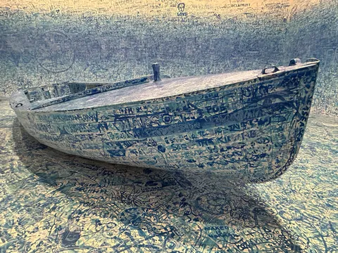 Refugee Boat, Yoko Ono, Marker pen on white paint, 2024