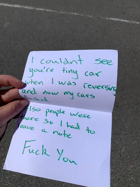 Someone hit my parked car yesterday. At least they were nice enough to leave a note.