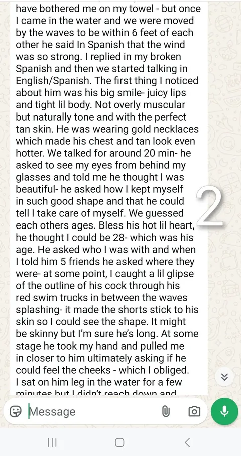 100% real text exchange from when my hotwife, peach_pl3ase, went to a Caribbean beach with a pink thong on...