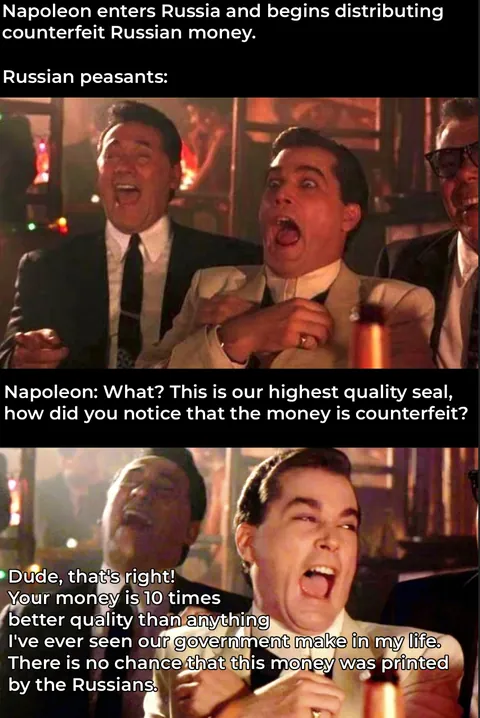 In 1812, Napoleon ordered the printing of counterfeit Russian money during the invasion of Russia, but the operation quickly failed for an incredible reason.