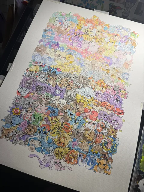 My 151 Poster is finally done! 🎉 Watercolor and Colored Pencil 🎨 [OC]