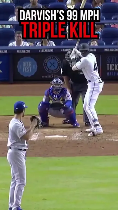 MLB pitcher Yu Darvish's throw ricochets off all 3 players in the plate area