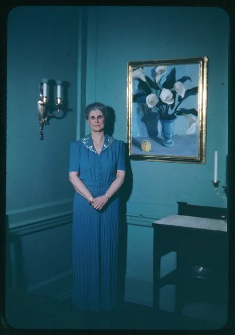 My great grandmother with one of her paintings [Philadelphia, 1940s]