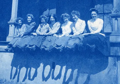 An unnamed young woman recorded her senior year at Asheville Female College in a photo album, Asheville, North Carolina, 1902. It includes a dorm room, group shots of friends, playing in snow, a visit to the mountains, their final midnight party before graduation, and graduation day itself.