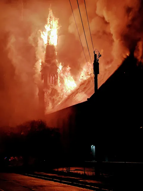 Devil's in town. Church in our town gets struck by lightening.