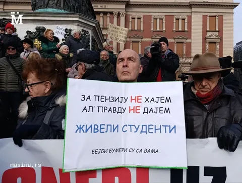 Pensioners gathered this morning in Belgrade to express support for students, with slogans such as "Granny has woken up"; "The boomers are with you"; and many other quirky lines