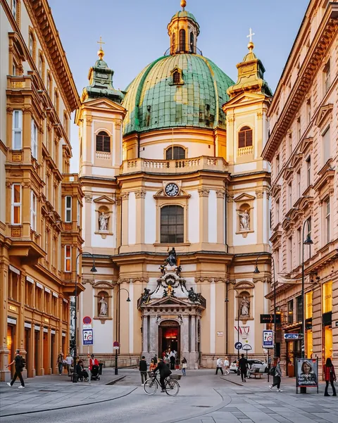 1733 Baroque Peterskirche (St. Peter's Church) seen from Graben Street, Vienna, Austria.