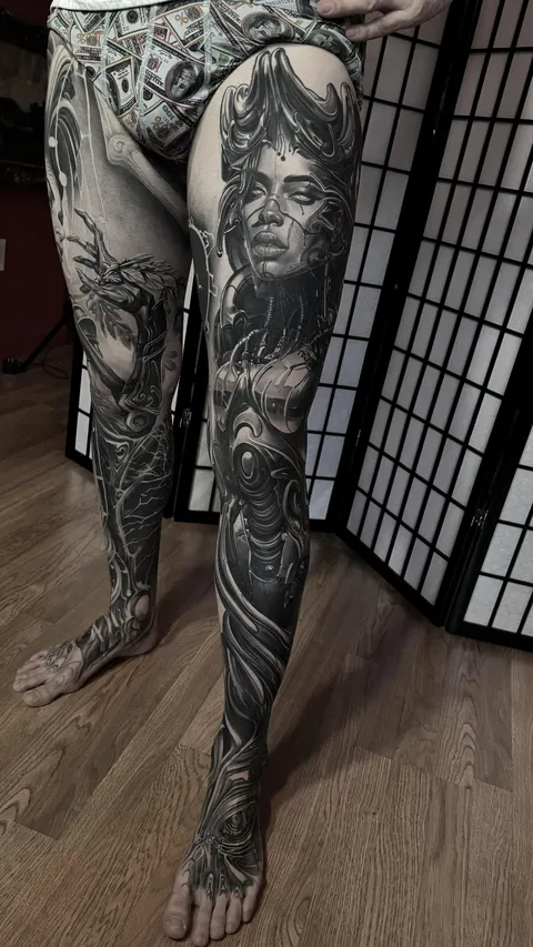 Two leg sleeves done by Tattoo Artist Vas, shop Chronic Ink. Brooklyn, NY