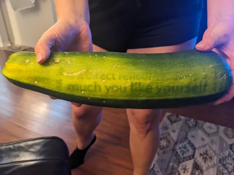 My fiancée just showed me this zucchini with words printed on it
