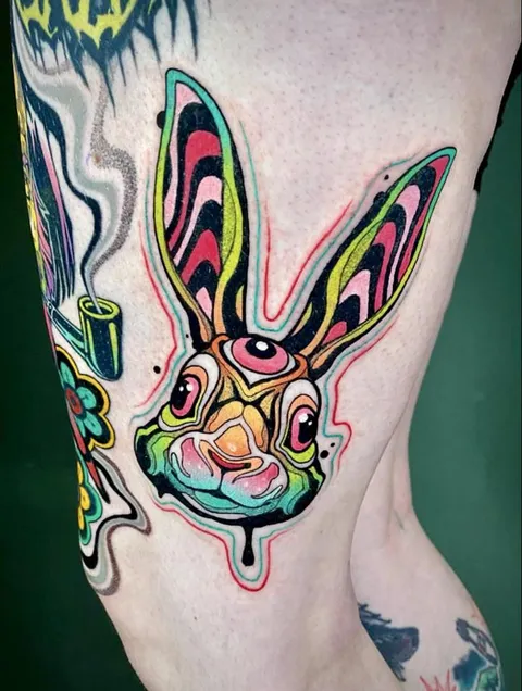 Trippy rabbit by rockin.rabbit at twifreakstattoo in Porto Portugal 