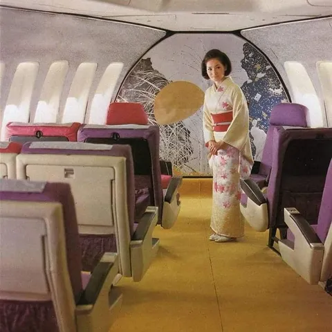 Traveling first class in a 747 with Japan Airlines, 1970.