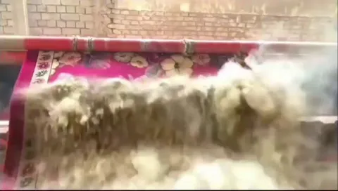Machine beating the dust out of a rug