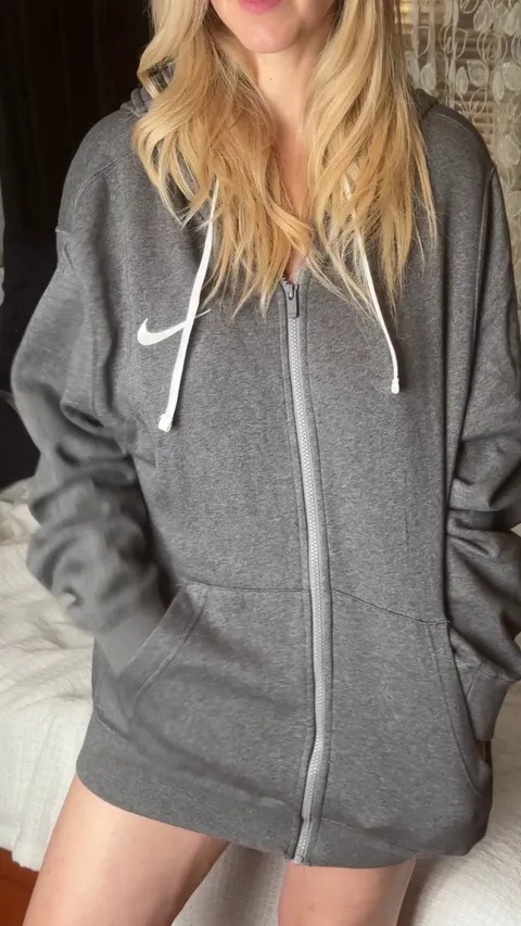 From cozy hoodie to naked milf real quick