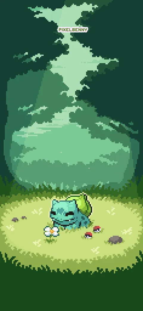 Bulbasaur enjoying the sunlight in the forest
