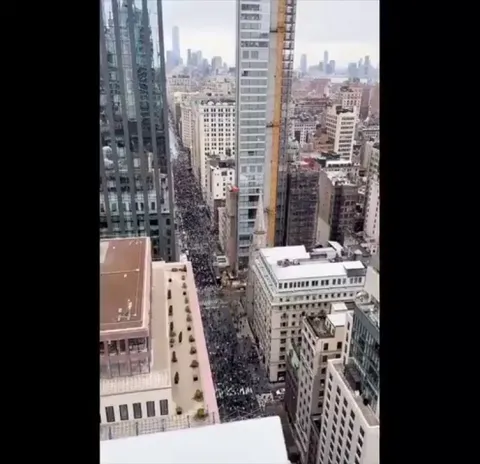 Aerial view captures just how many protesters were at the Hands Off! protest in New York City.