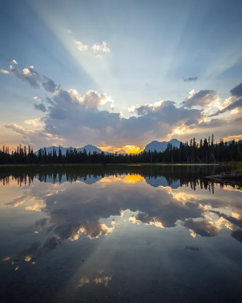 Had to stop the van for this mirror reflection along a washboard gravel road. Spray Lake Provincial Park, Alberta, Canada. [1080x1350][@natureprofessor]
