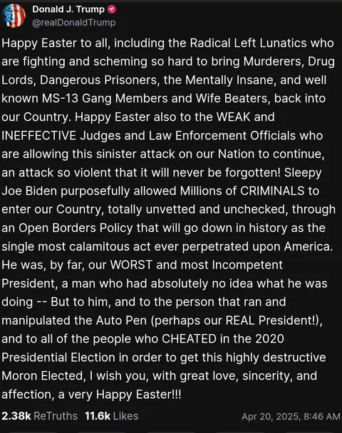 trump's Easter message of unity and love