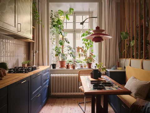 Blue Ikea kitchen in a renovated 1908 apartment, Kungsholmen, central Stockholm, Sweden [1920x1440]