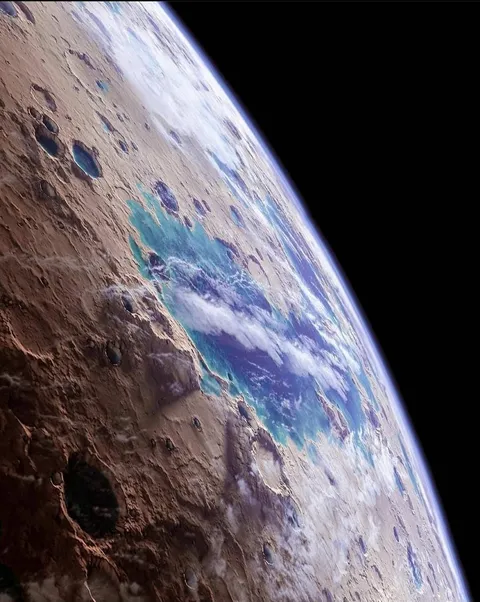 Artist's impression of the ancient lakes rivers and seas of Mars