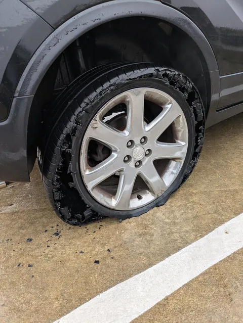 Blew my tire and ripped my pants in the middle of trial