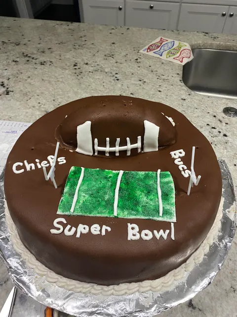 My 11 year old’s 1st attempt at “professional” baking. I paid her $50 for a Super Bowl cake.