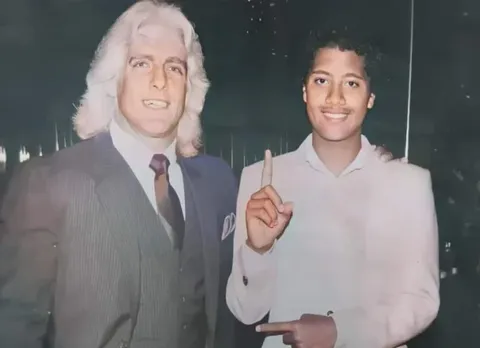 Rick Flair and 12 year old Dwayne Johnson 1984