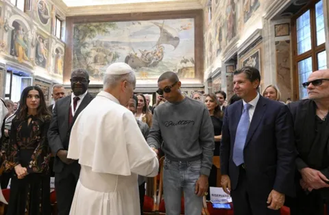 Pharrell Williams with Pope Leo XIV | Photo Credits to Catholic News Agency (CNA)