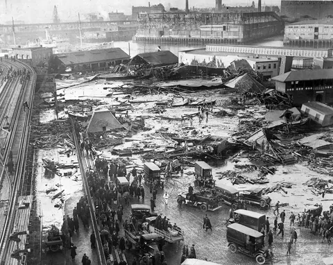 In 1919, a tank holding approximately 13,000 tons of molasses burst in Boston. The burst released a 25 foot tall wave of molasses that ripped through a Boston neighborhood at 35 mph (56km), destroying a number of buildings, injuring 150, and killing 21 people.