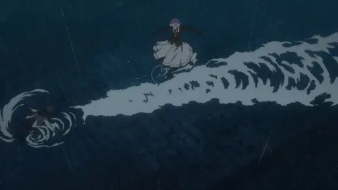 Use of rain drops to convey the speed of the fight - B the beginning