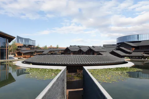 Urban area along the waterfront of the Longxing Temple area in Chengdu