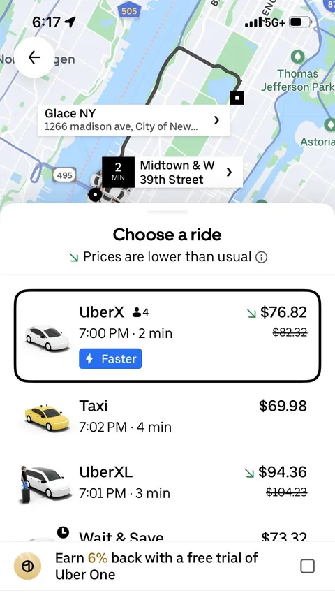 Two phones are showing drastically different prices to the same place at the same time.