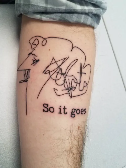 My first tattoo, by Dustin Underwood at Crimson Breed, Bloomington, Indiana. Any Vonnegut fans?