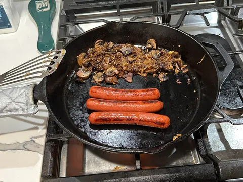 [homemade] mushroom, onion and swiss dogs