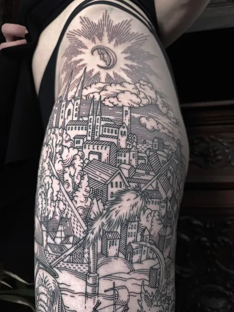 Full leg tattoo made by me (Ivan Zagusta) at Zaraza tattoo shop in Warsaw, Poland